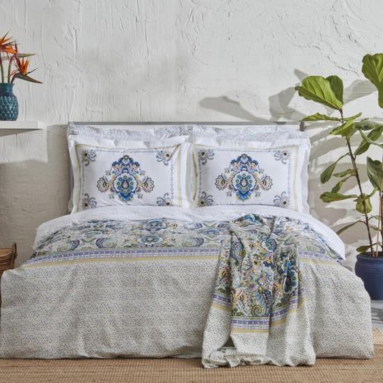 

Karaca Home Elenora Хлопковый двойной пододеяльник с подарочным синим цветом