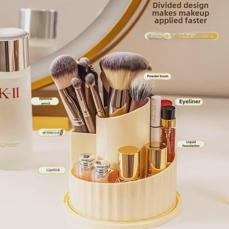 Otočný Prachotěsný Držák na Štětce na Make-up a Rtěnky - Stolní Organizér na Kosmetiku a Pera