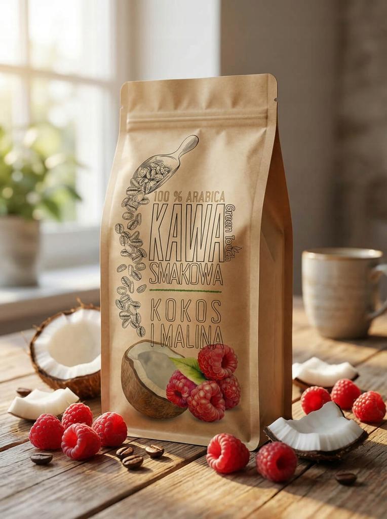 Kawa Ziarnista Smakowa Kokos Z Maliną Kokosowa Malinowa 1 Kg Green Touch
