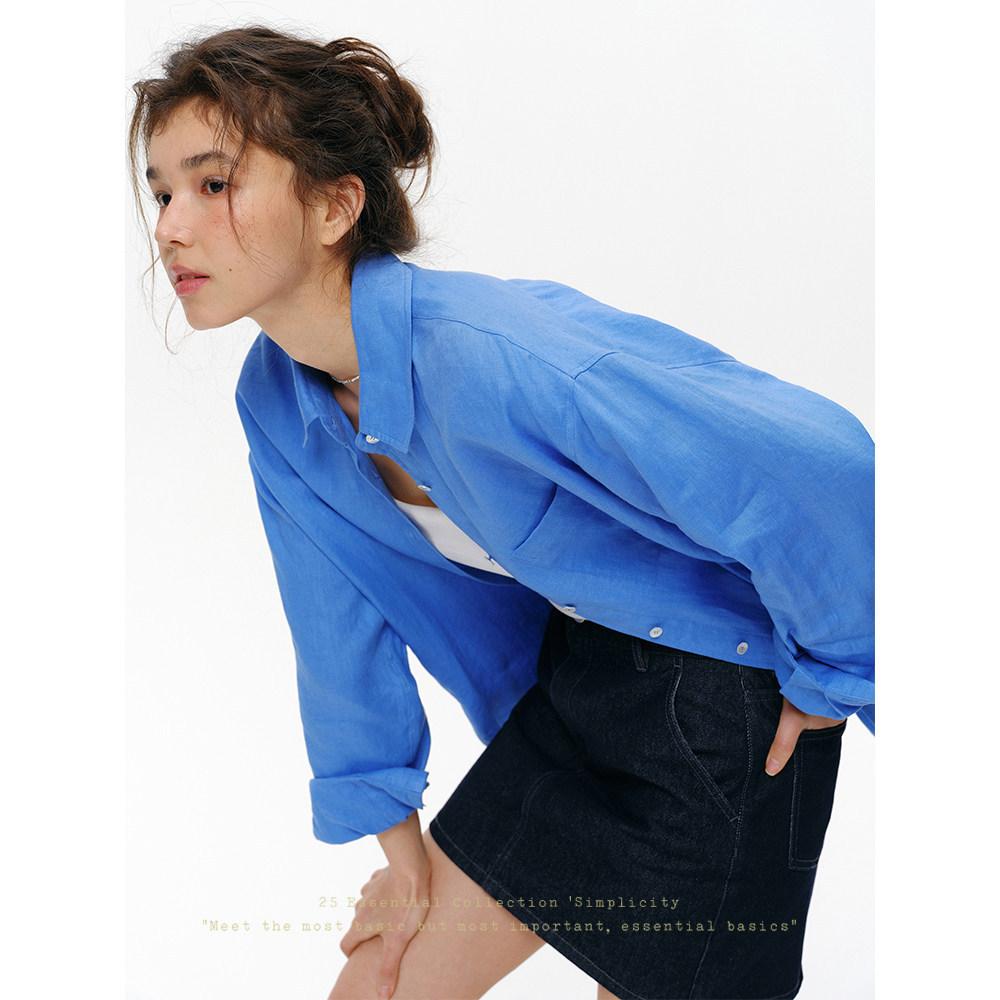 Peach, French simple and loose thin% linen shirt women's summer new sunscreen shirt top