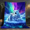 Polar Bear in the Northern Lights Pattern Flannel Blanket - Bed, Sofa, Office, Travel, Gift, Decoration, Chair, Comfortable