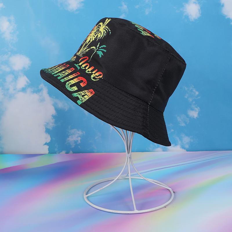 Europe and the United States fashion color printed letter coconut double-sided fisherman hat spring autumn outdoor sun basin hat
