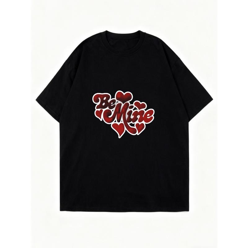 Oversized T Shirt Dress Black Be Mine Heart Print Valentine Day Casual Wear