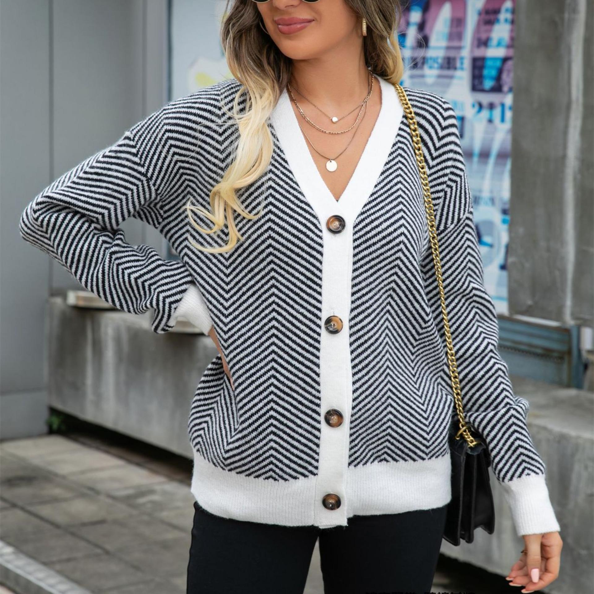 

Осень-зима 2023, женский повседневный кардиган, свитер, цветной свитер на пуговицах, верх, пальто с v-образным вырезом S чёрный