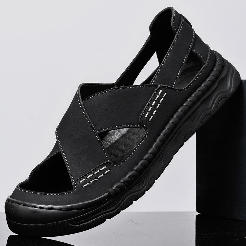 

2025 summer men s casual men s shoes soft sole soft surface men s Velcro casual hollow hole shoes large size shoes 48 46 чорний