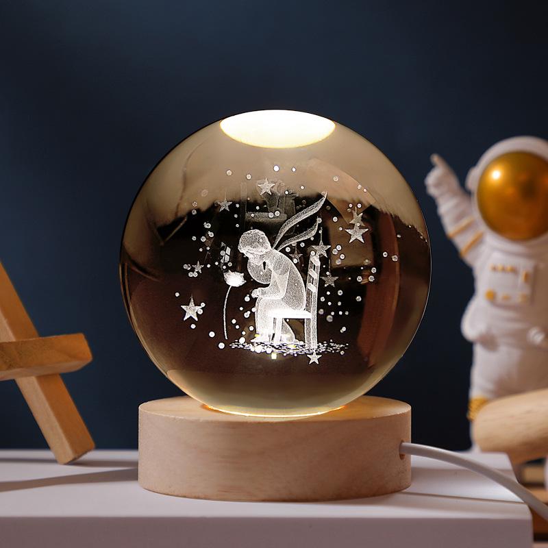 Yıldızlı Güneş Sistemi Kristal Küre Gece Lambası - Cam Süs & Doğum Günü Hediyesi