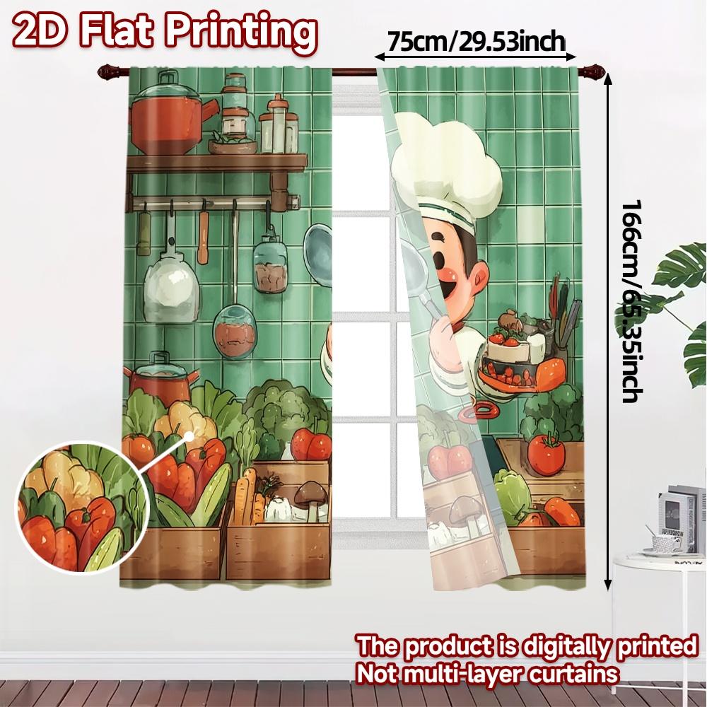 2 ks   2D PLOCHÝ TISK Závěsy (Bez prutu) Minimalistické populární závěsy do kuchyně šéfkuchaře Odolná látka 100% polyester