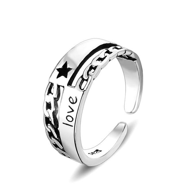 English Letter Ring Silver Color Metal Adjustable Opening Rings for Women Poker Alphabet Creative Finger Ring Men Trendy Jewelry