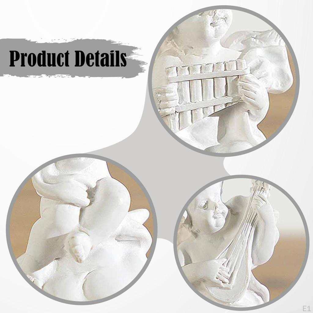 4Pcs Cherub Statues Desk Figures Artwork Mini Resin Musical Sculptures Little Angel Figurines for