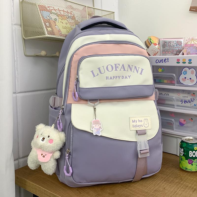 School Bag Girls High School Students High Quality Fashion Burgundy Junior High School Students Multi-layer Elementary School Students Backpack