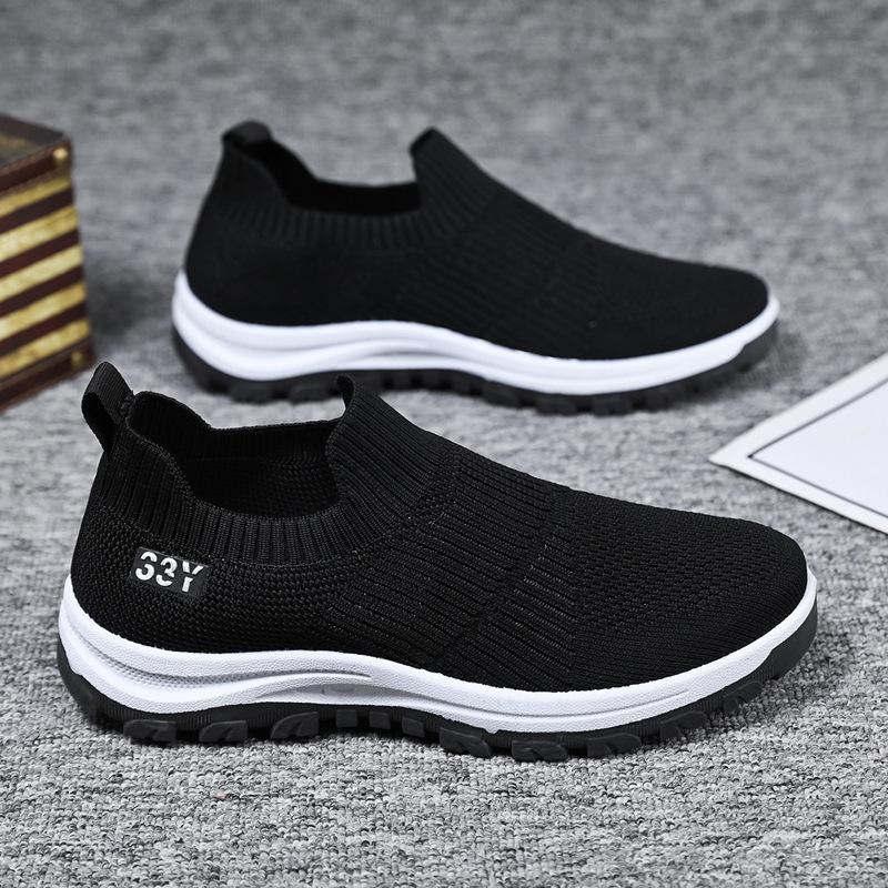 Flying woven breathable casual men's shoes one-pedal shoes lightweight flat-soled trendy walking shoes