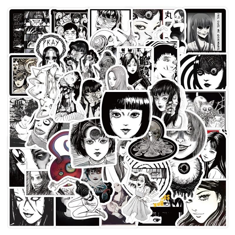 Happy Time For Kids 60Pcs Junji Ito Comic Graffiti Stickers Suitcase Water Cup Guitar Car Stationery Mobile Phone Diy Decoration Decals