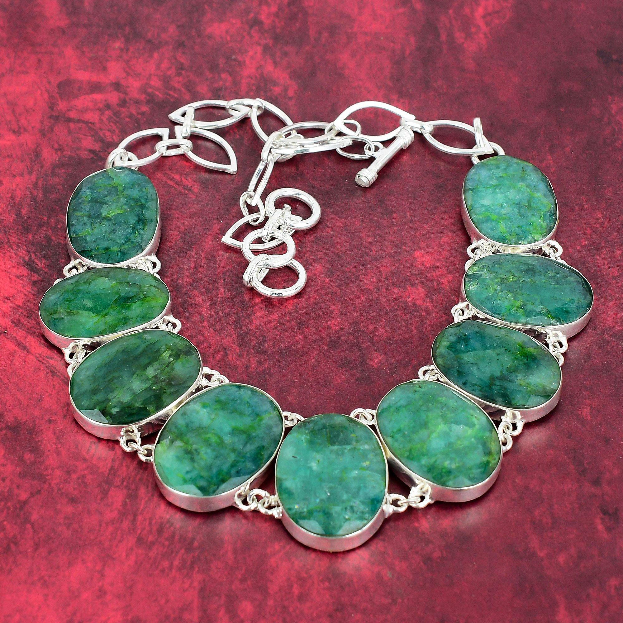 

Уникальное ожерелье из замбийского изумруда, стерлинговое серебро 925 пробы, драгоценный камень, ювелирное ожерелье ручной работы, регулируемые ювелирные изделия-цепочки Adjustable with 18 inches зелёный