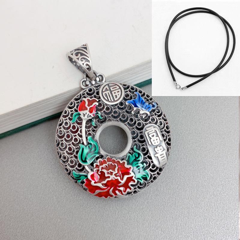 999 Sterling Silver Peony Ping An Kou Sweater Necklace for Women, Long Style Autumn/Winter Burned Blue Craftsmanship Flower Chain, New Year Gift