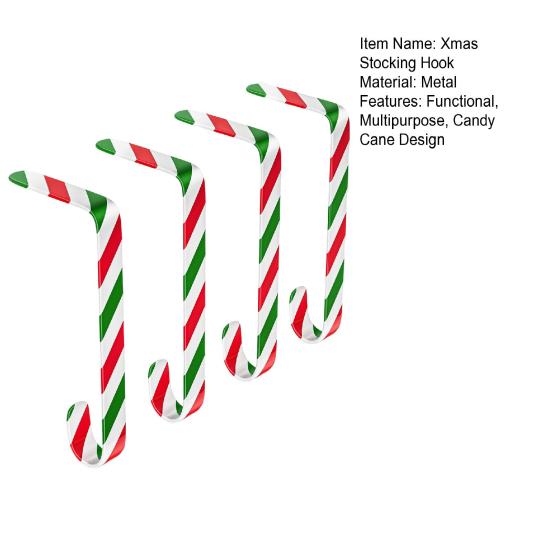 Christmas Stocking Hooks Mantel Xmas Stocking Hangers Candy Cane Design Non-Slip Stocking Holders for Mantel Christmas Party Decoration