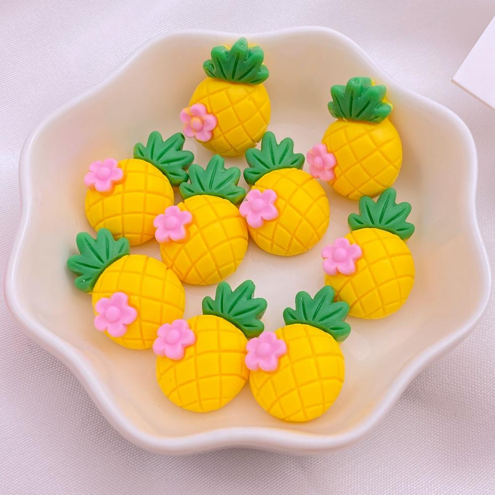 10Pcs New Cute Resin Cartoon Strawberry, Cherry, Radish, Pineapple Series Flat Back Manicure Parts Embellishments For Hair Bows