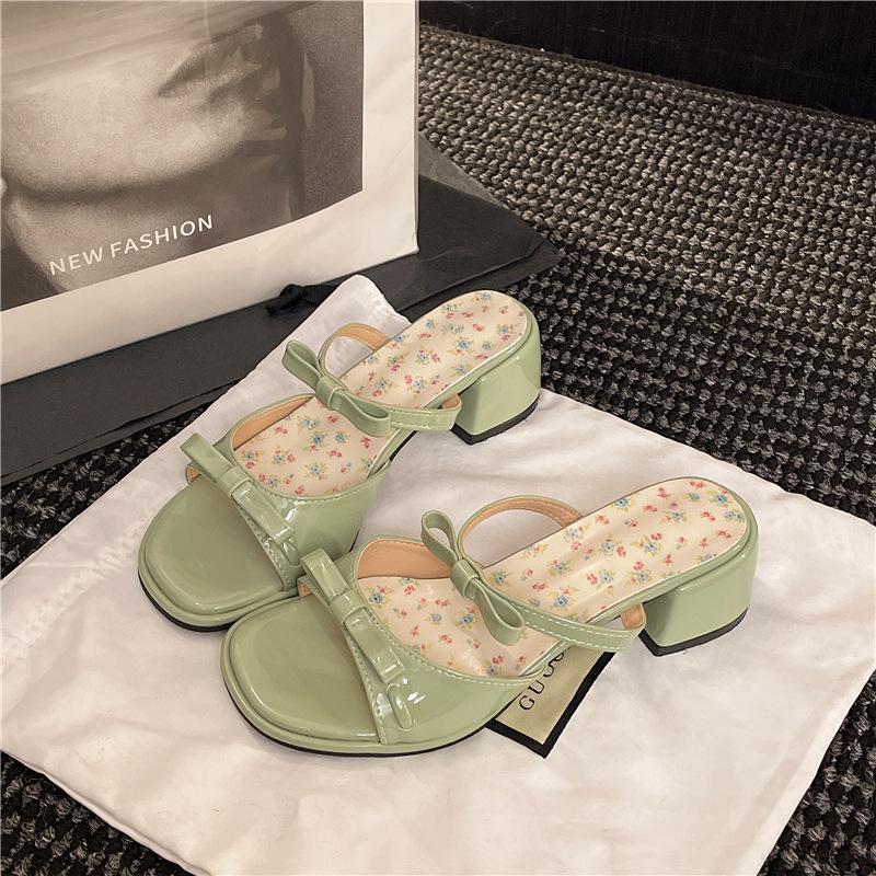 

Красивые тапочки с рыбьим ртом, женские летние, 2025, новая мода, сказочный стиль с юбкой, толстый каблук, высокие каблуки, женские 40 мятный зеленый