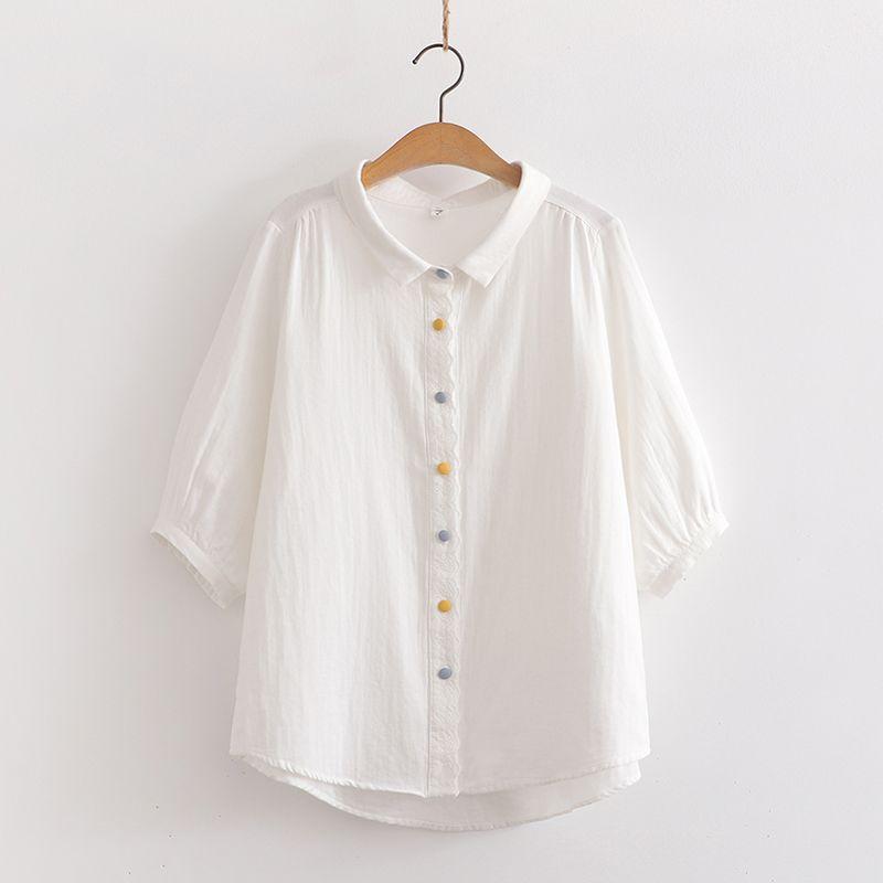 Retro Artsy Ethnic Style Embroider Flower Pure Cotton Shirt 2024 Spring New Arrival Loose All-Matching Top Women