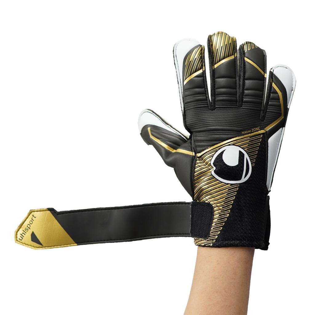 uhlsport Practice Soccer GK Keeper Gloves Powerline Elite Starter Soft 1011312 02 5 Black x Gold x White