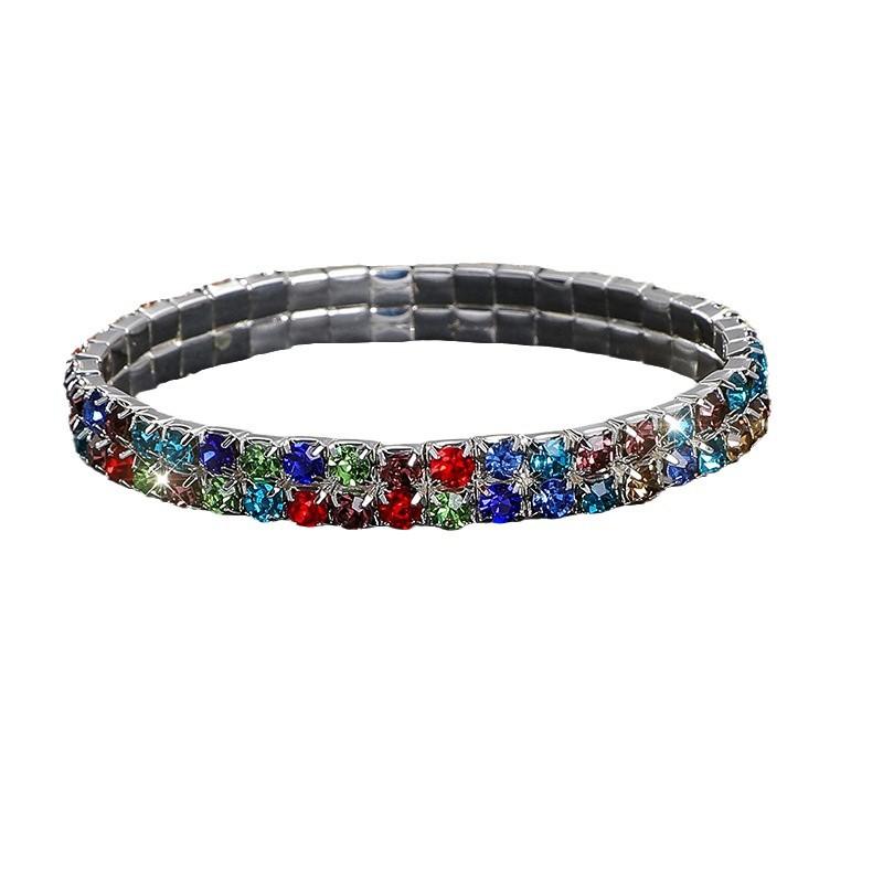 Vollbesetztes Diamantarmband Übertriebenes Strassarmband Kristall Zweireihig Elastisches Armband