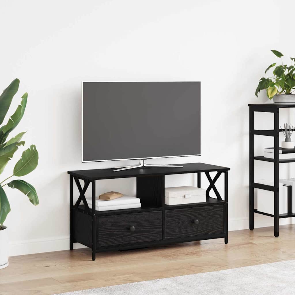 TV Stand with Drawers Black Oak Effect 90 x 33 x 45 cm
