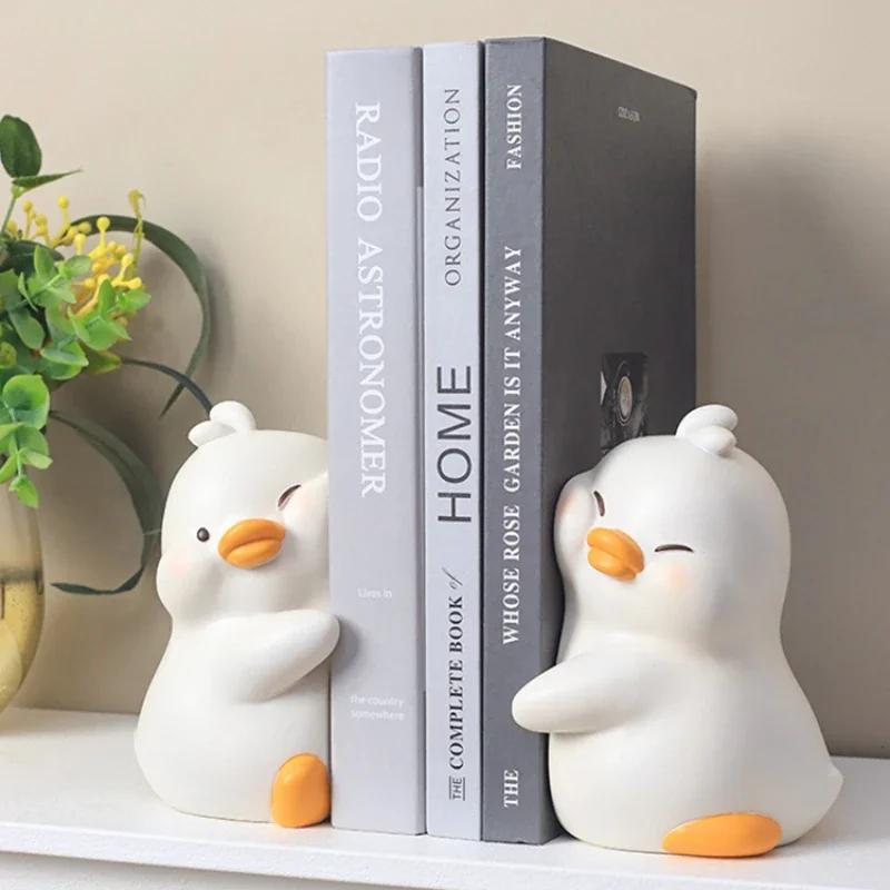 2pcs Cute Ducks Book End Figurine Office Decoration Resin Crafts Lovely Animal Statuette for Bedroom Accessories Gifts
