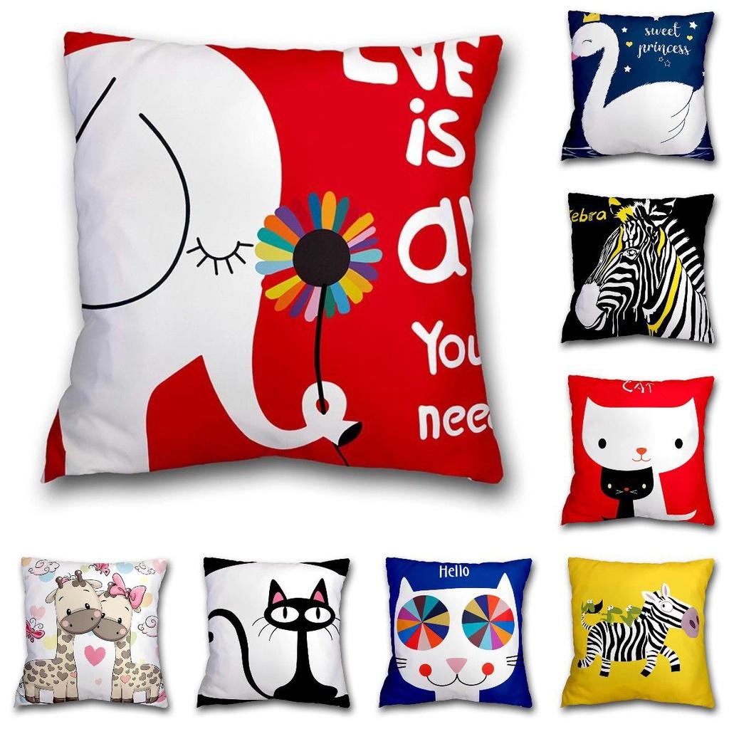 Cartoon Printed Cushion Cover Square Shape Peachskin Fabric For Home Decor