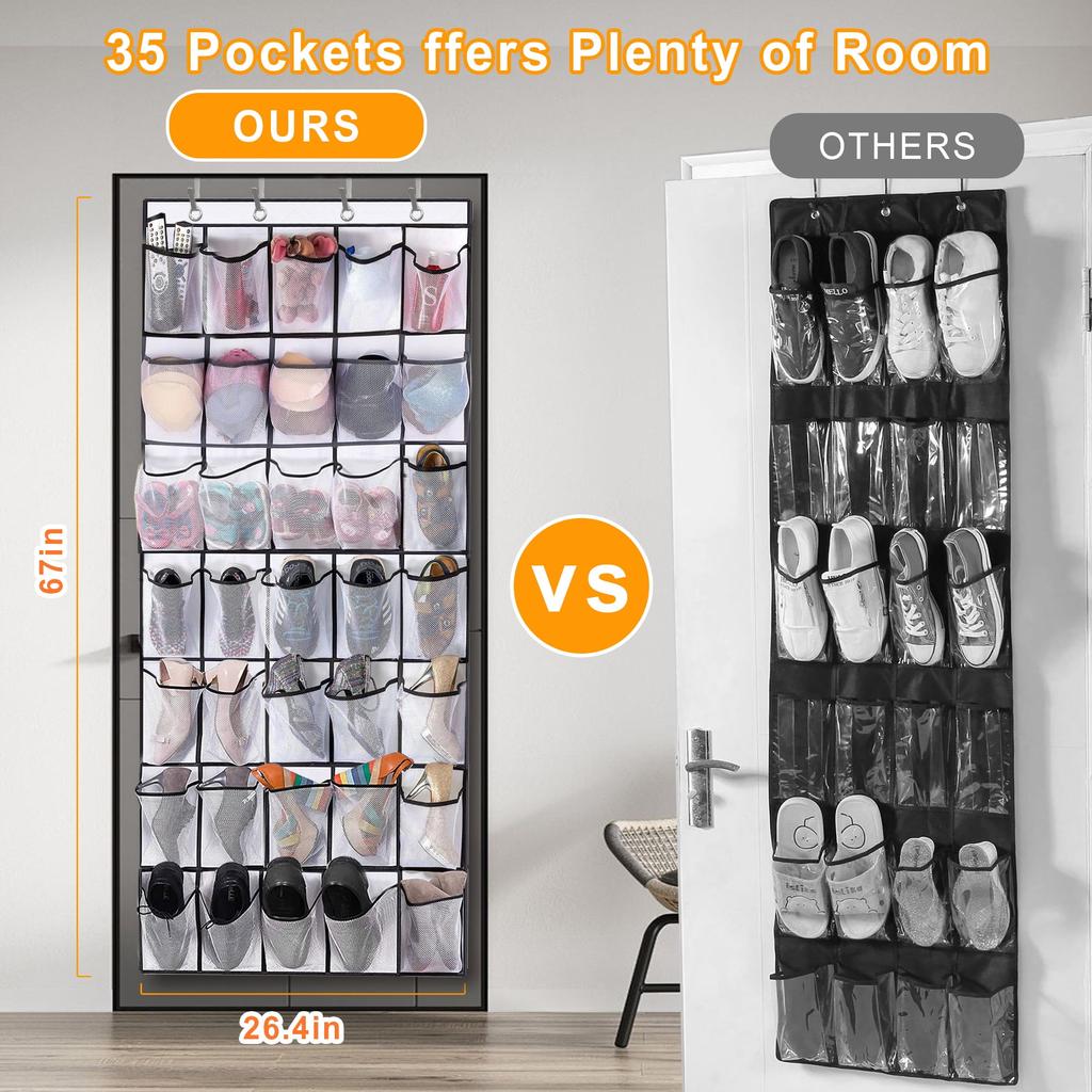 Over The Door Shoe Organizer, 35 Large Pockets Hanging Shoe Organizer, White