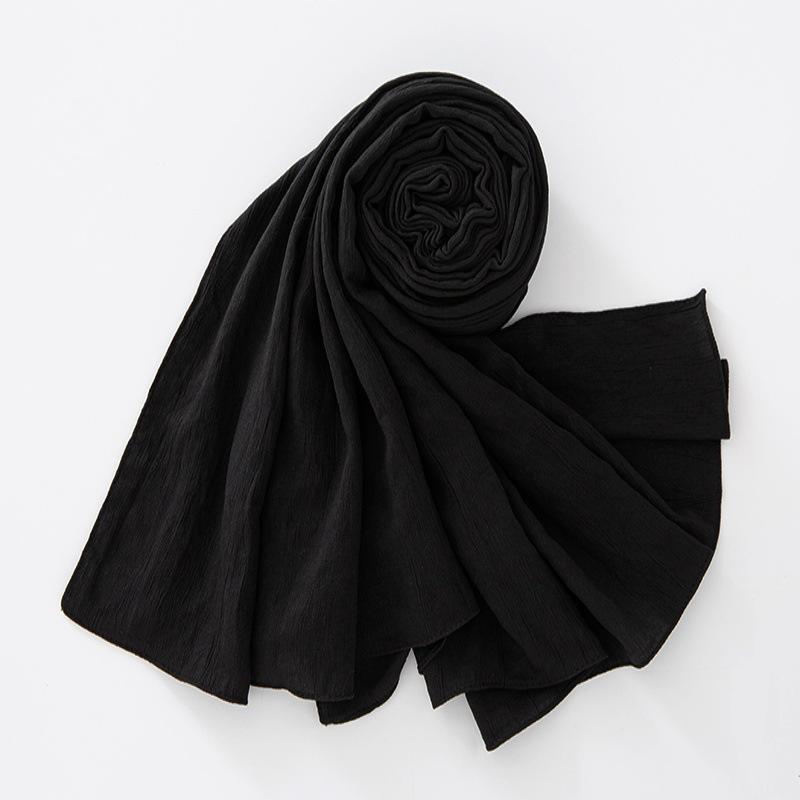 New Breathable Crumpled Scarf For Women Girls Solid Scarves Soft Cotton Wrinkle Pashmina Shawl Foulard Winter Warm Wrap Shawls