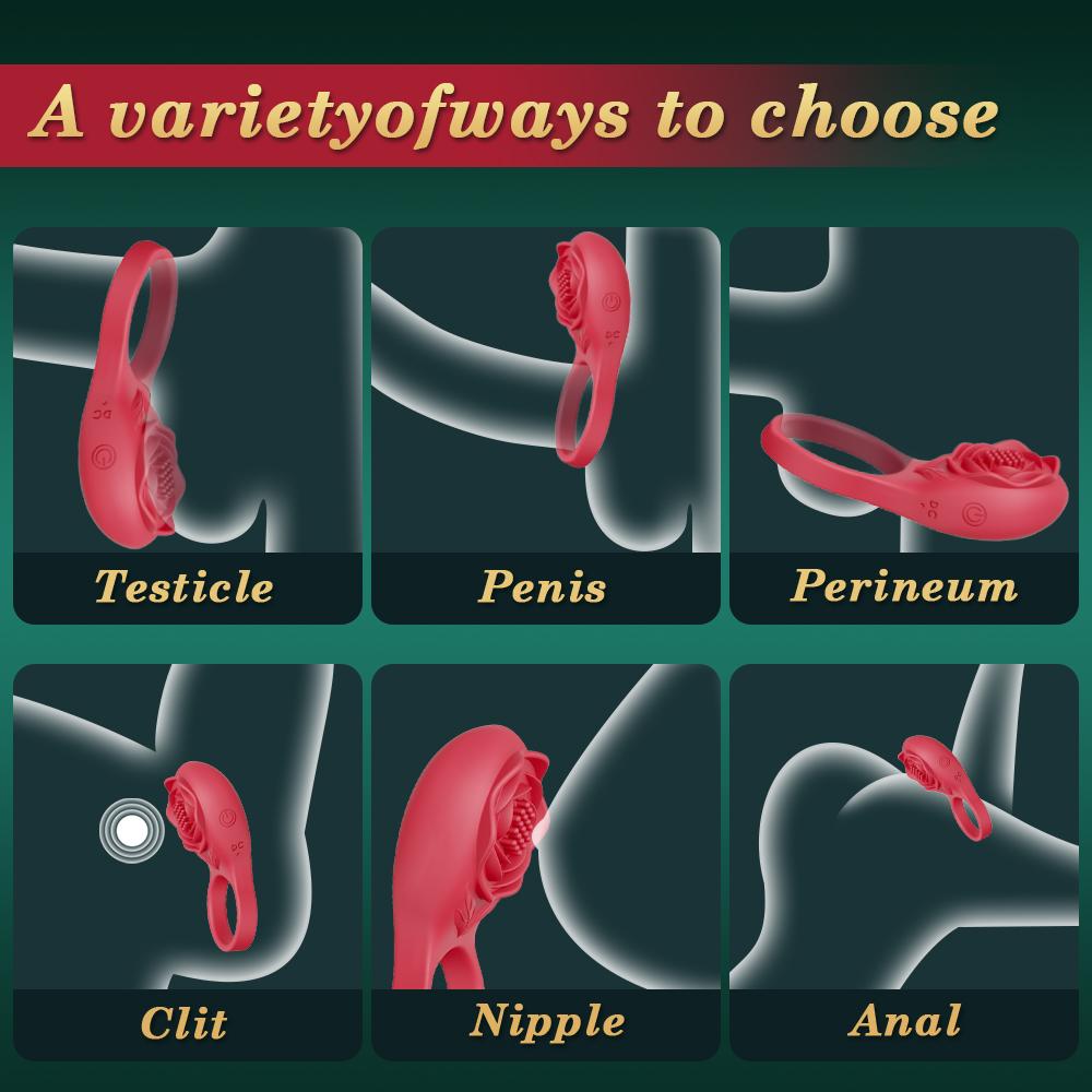 APP-enabled Vibrating Penis Ring, Rooster Ring Couple Vibrating Penis Ring, Male Adult Toy, with Rose Clitoral Stimulator.