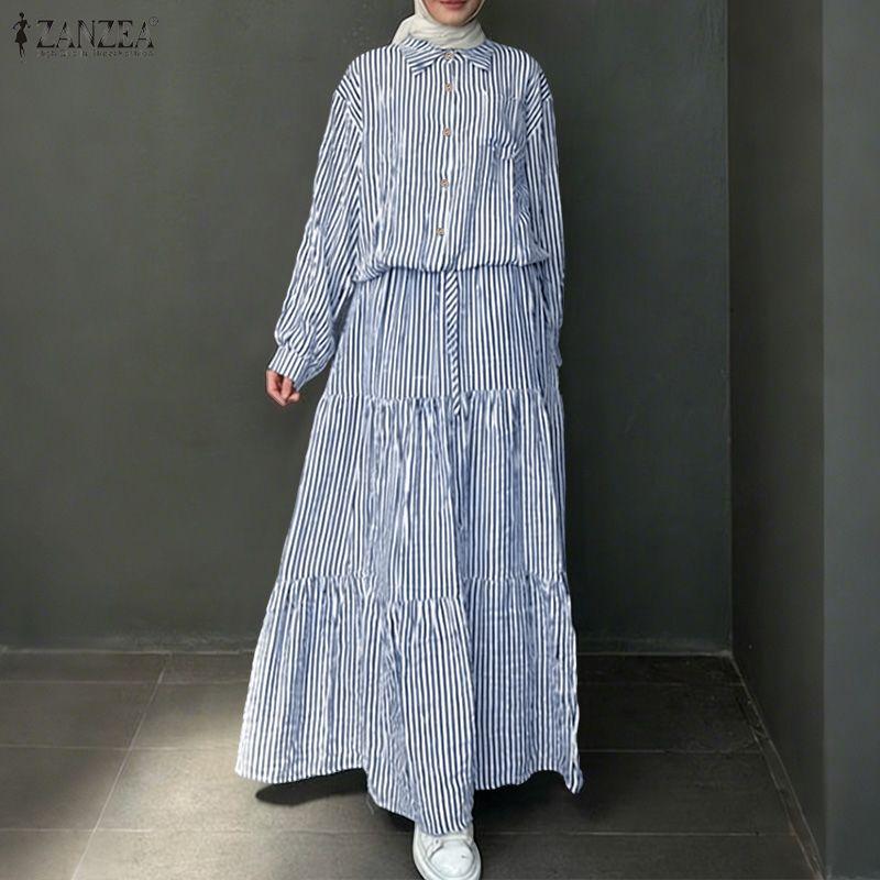 ZANZEA Damska Bluzka z Długim Rękawem i Długie Spódnice Casualowe Dwuczęściowe Zestawy