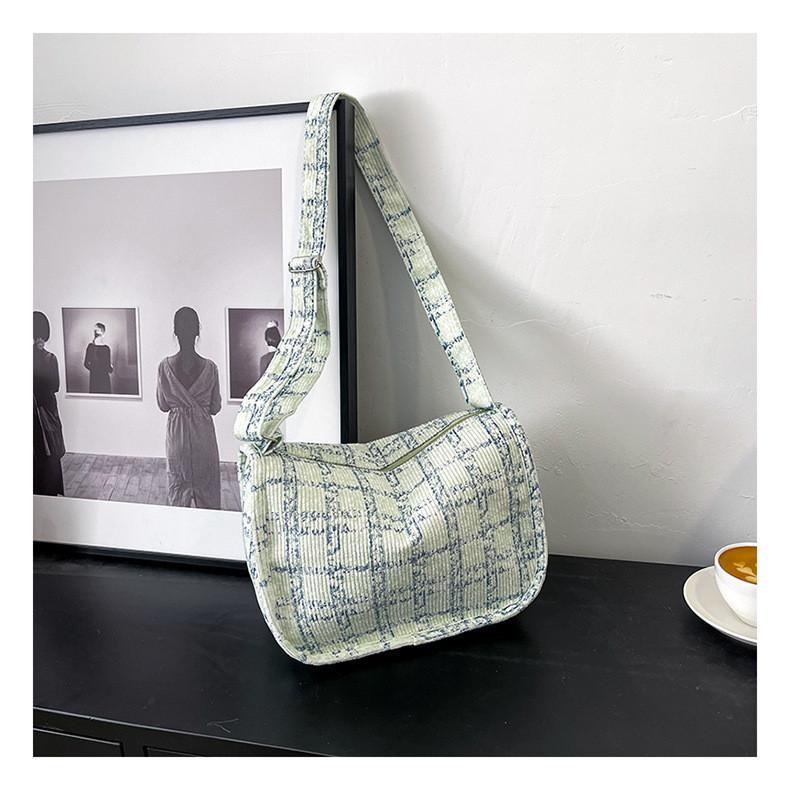 Trendy Grid Cloth Women's Bag 2024 New Korean Style Literary Large Capacity Shoulder Bag Ladies Armpit Bag Street Fashion
