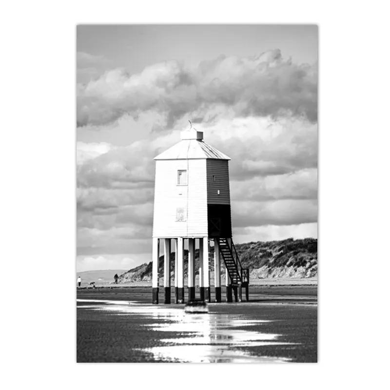 Black And White Posters Bridge Boat Palm Tree Canvas Print Pictures Conch Wall Art Sea Wave Poster Nordic Picture Bedroom Decor