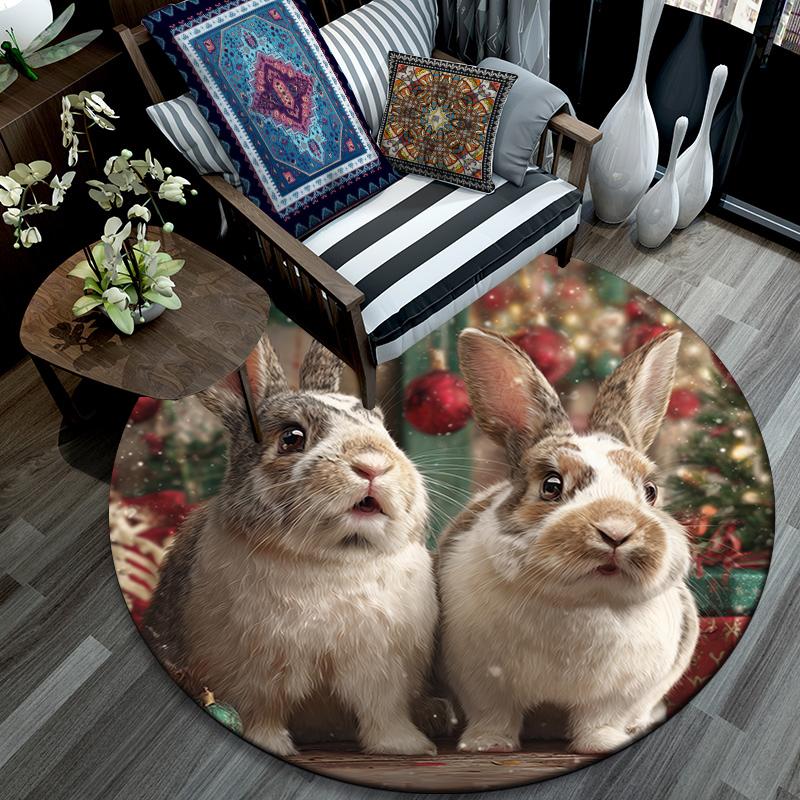 Christmas animals pattern round rug,Carpet Rug for Living Room Bedroom Playroom ,Non-slip Floor Mat,Holiday Gifts and Birthday Gifts.