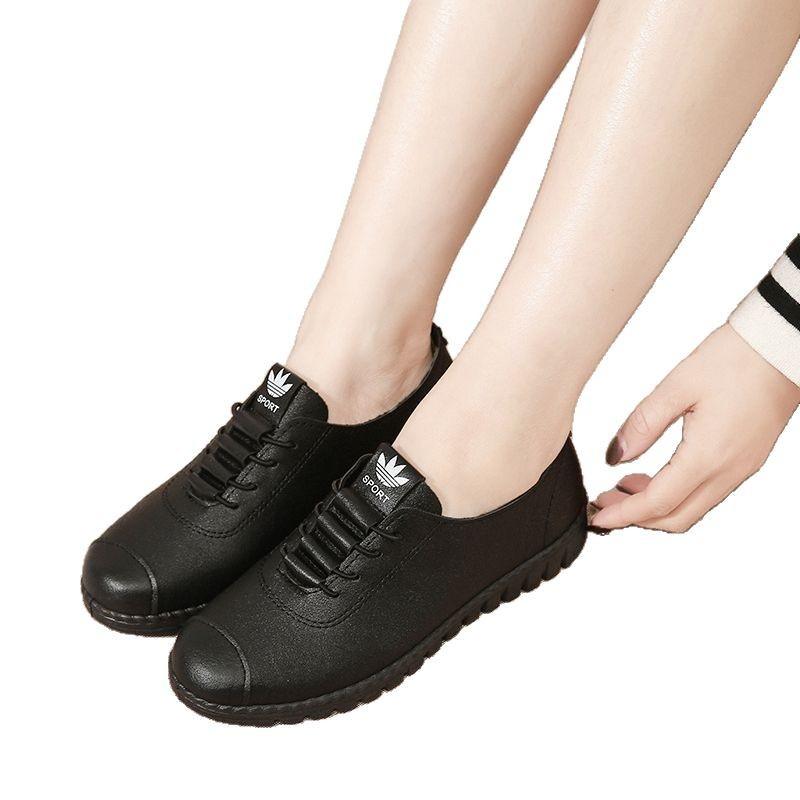 KFC Shoes Flat Casual Shoes Single Shoes Soft Sole Women's Thick Heel Comfortable Shoes Black Women's Leather Shoes