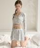 VIKINI VENDER Rococo Garden Long Sleeve Bikini Skirt Set 3 Pcs