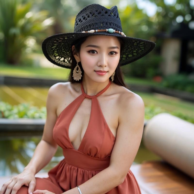 Handmade Sun Hat Hollowout Sun Protective Hat Wide Brims Hat with Bead Band Vacation Sun Straw Hat Photography Headpiece