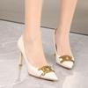 Fashion 2025 Spring Summer Women Sandals Pointed Toe Retro Metal Buckle Slim Heel Shoes High Heels Open Toe Casual