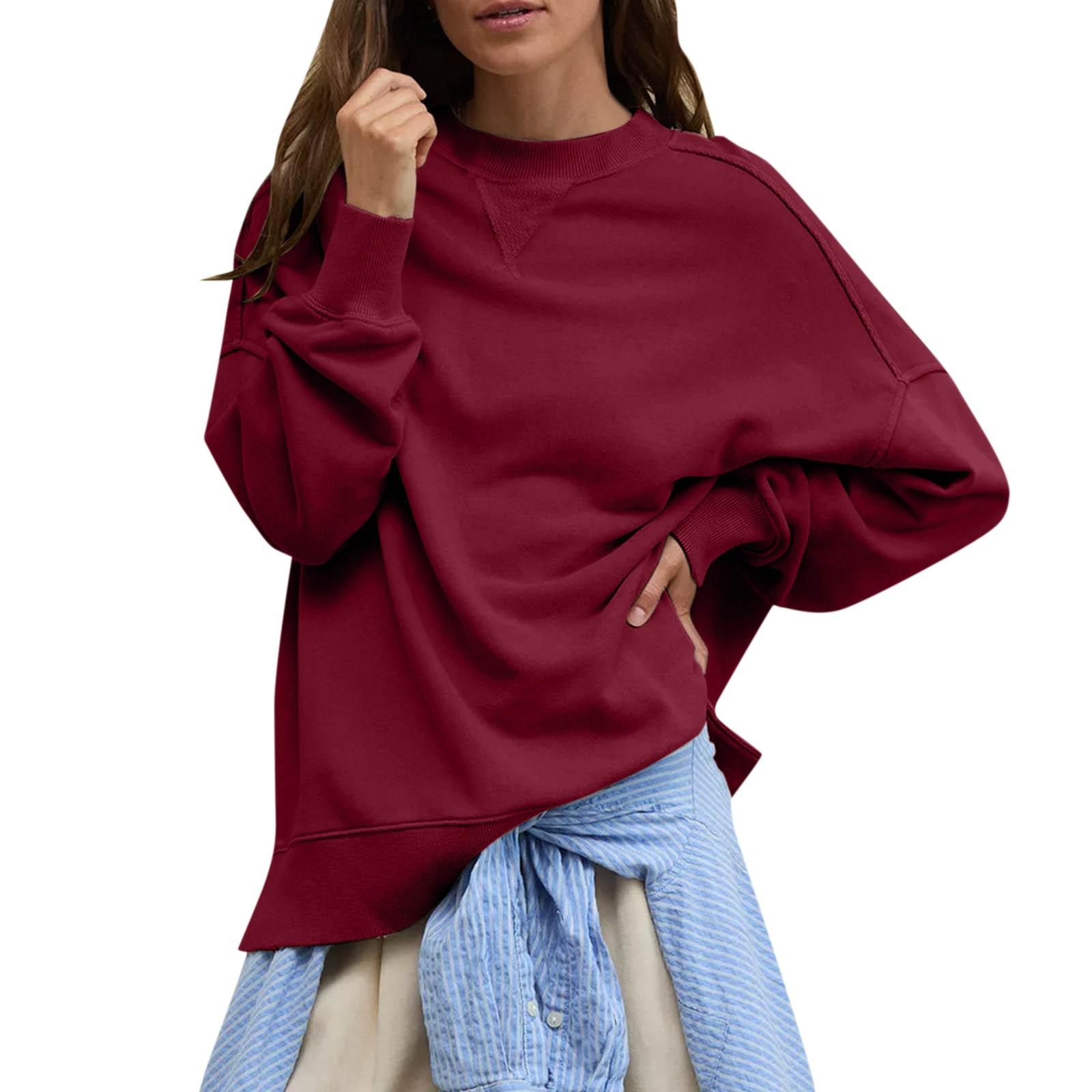 

Женские флисовые толстовки большого размера, свитера с длинным рукавом, пуловеры, осенние наряды S винный