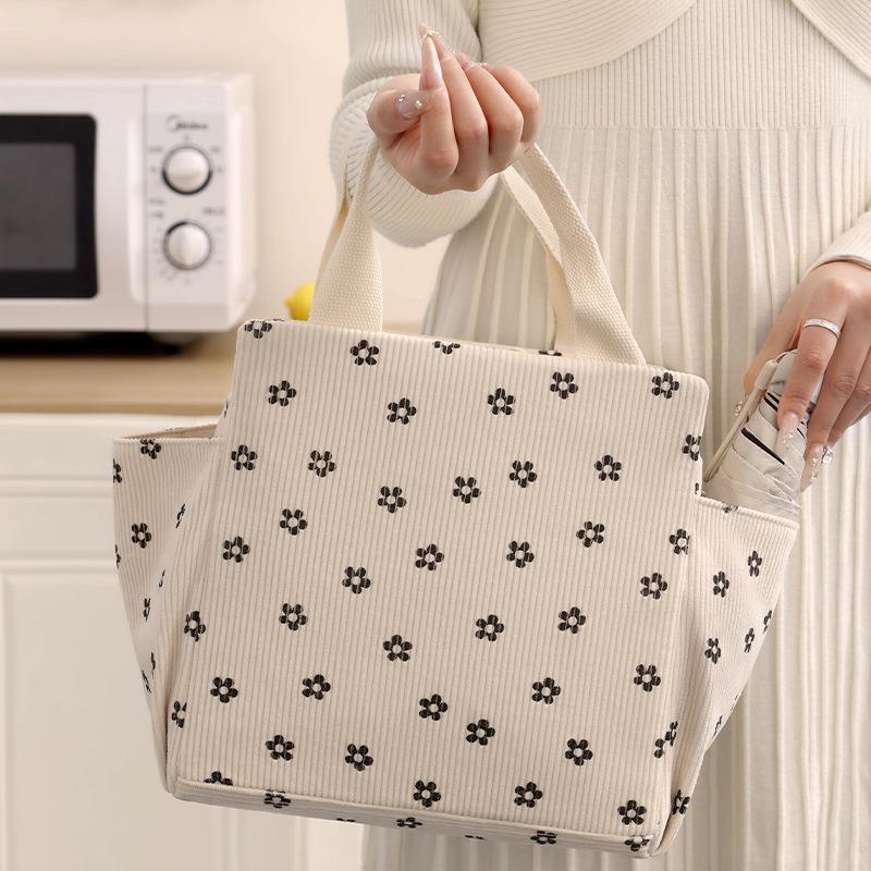 Insulated Corduroy Lunch Bag - Large Capacity for Office & School Use