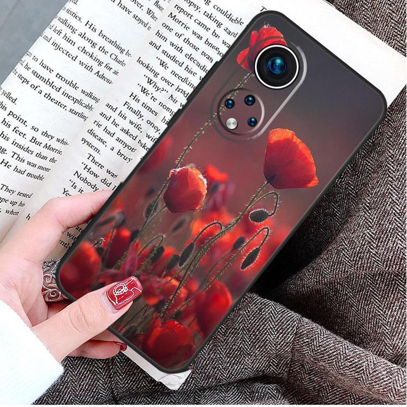 Red Corn Poppy Flower Case For Honor Magic 8 6 7 Lite Honor 400 200 Pro 50 70 90 X8c X8b X9a X9c X9b X9d Win Cover