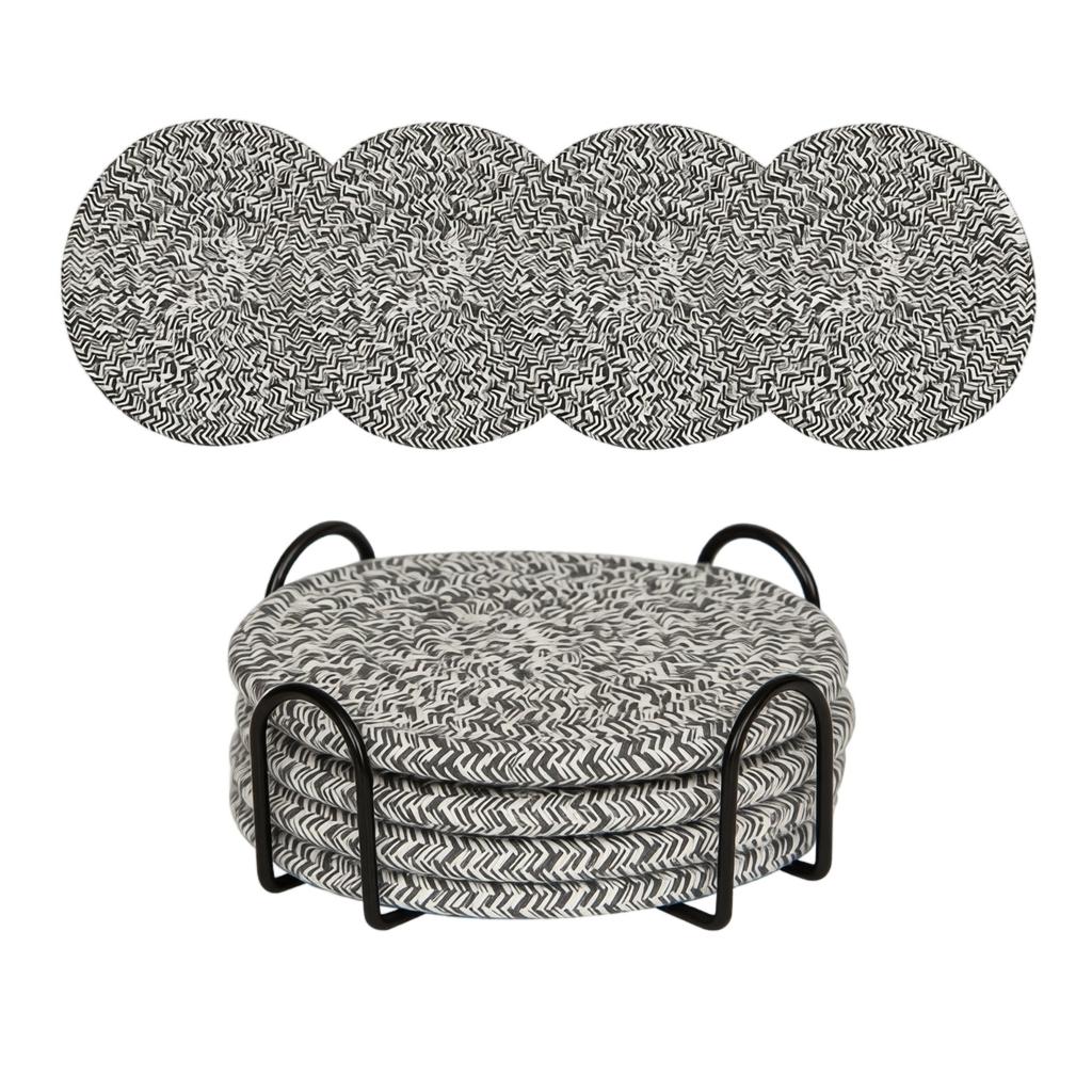 Set of 6 Round Woven Coasters with Holder Durable Braided Straw Material for Home Kitchen Table Protection Drinkware Mats