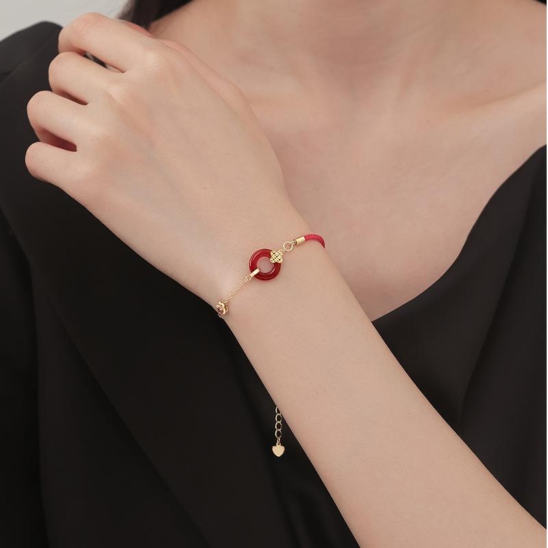 Five Emperors Money Ping An Bracelet Chinese Knot Agate Retro New Round Hand Rope Jewelry