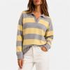 Women's Striped Knit Sweater with Collar for Casual Everyday