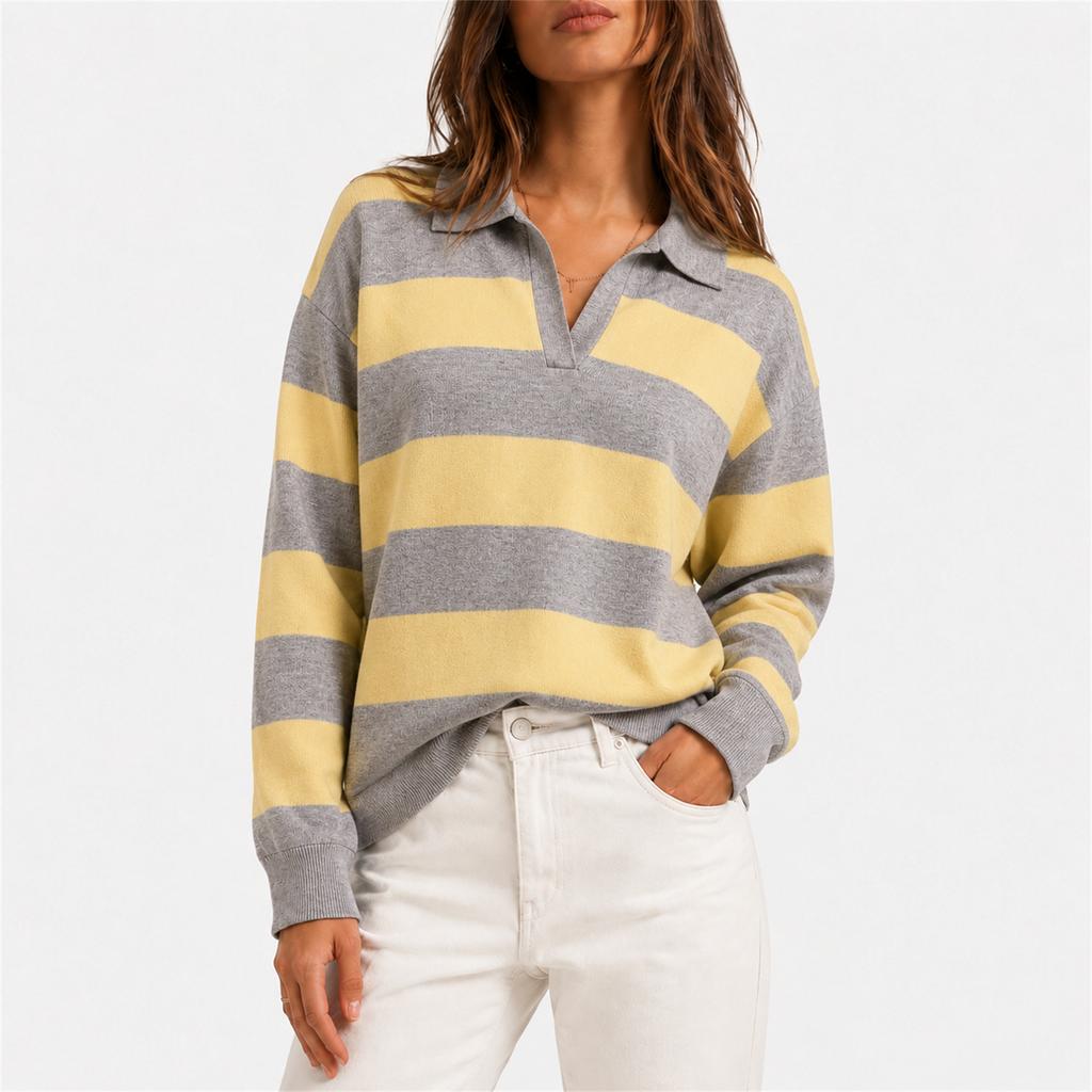 Women's Striped Knit Sweater with Collar for Casual Everyday