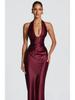2026 Spring Festival: New Halter Deep V-Neck Pleated Off-the-Shoulder Long Dress in European and American Styles