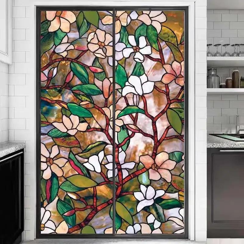 Fenster Sichtschutzfolie Magnolien Fensterfolie Aufkleber Ohne Klebstoff Statisch Haftend Glas Aufkleber Sonnenschutz UV-Schutz Hitze