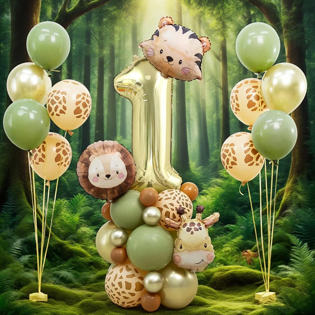 Forest Party Balloon Set Cute Animal Head Tiger Lion Giraffe Balloon, 32 inch Digital Balloon Jungle Theme Birthday Decoration