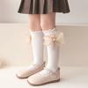 Girls Cotton Knee High Socks Spring Summer Princess Bow Pearl Decor Solid Long Stockings For Kids Age 1-13 Years
