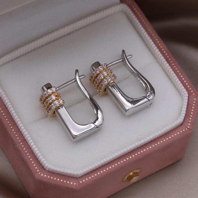 French new fashion jewelry two-tone plated water drop zircon geometric earrings elegant women's daily work bright accessories